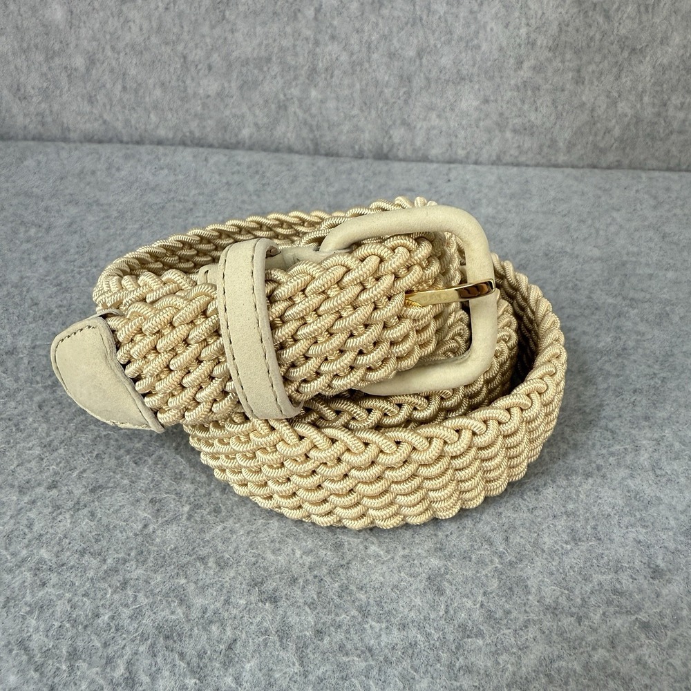 Maus & Hoffman Ivory Cream Braided Elastic Stretch Belt Leather Tip Mens Size 42